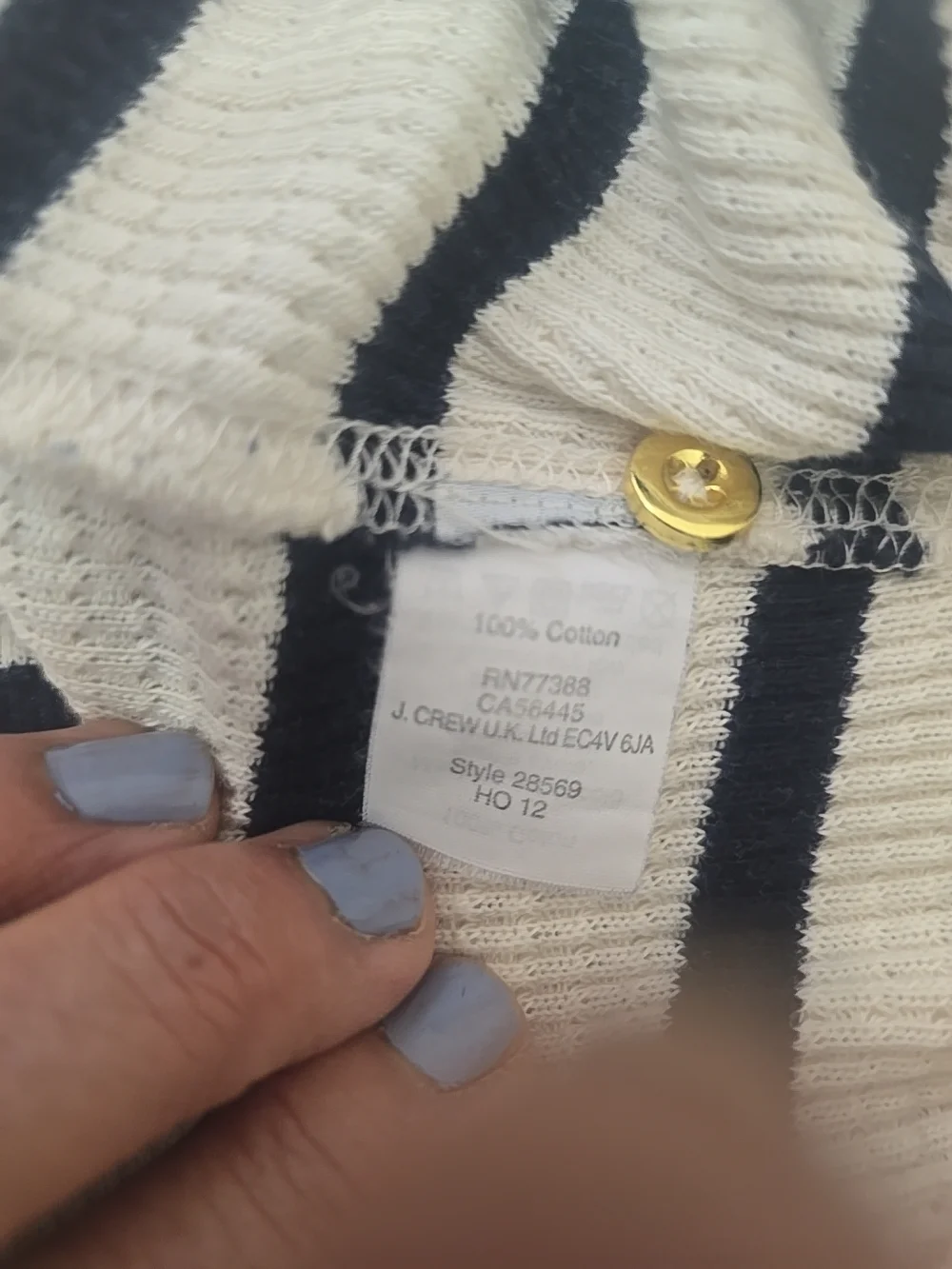 J. Crew White Long-Sleeve Waffle Henley‎ with Black Stripes